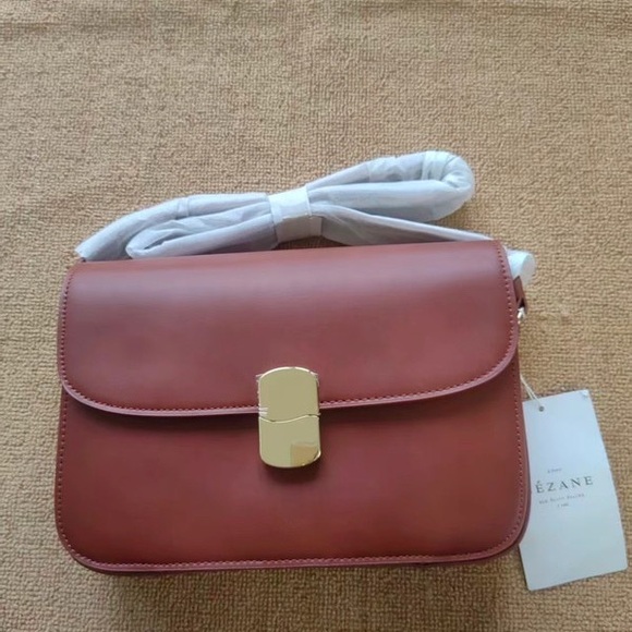 Sezane Brown Crossbody Bag with Gold Clasp